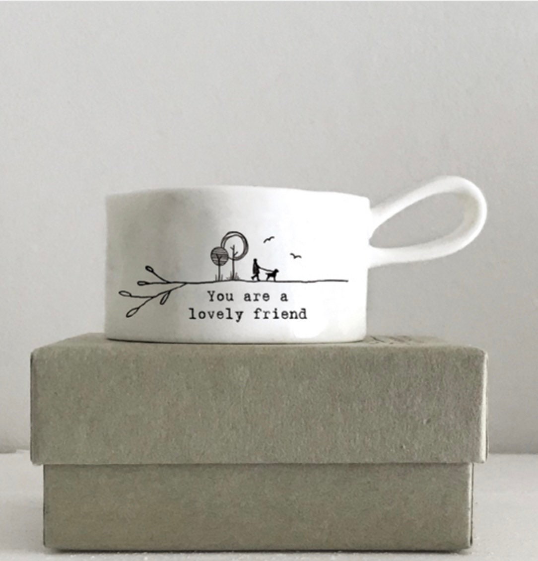 East of India Handled tea light holder - "Lovely Friend"