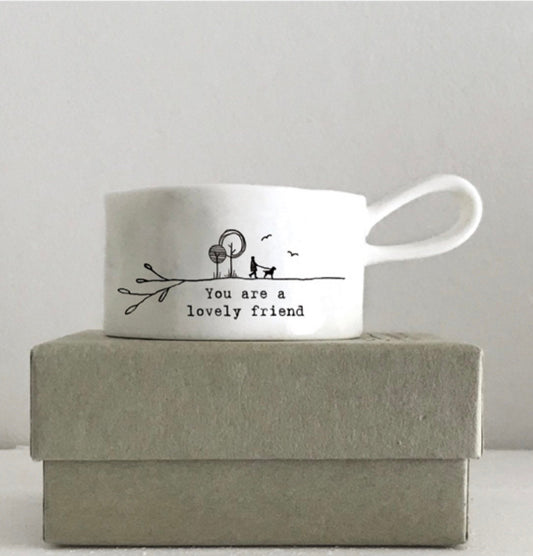 East of India Handled tea light holder - "Lovely Friend"
