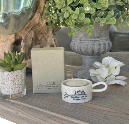 East of India Handled tea light holder - "Biggest Hug”