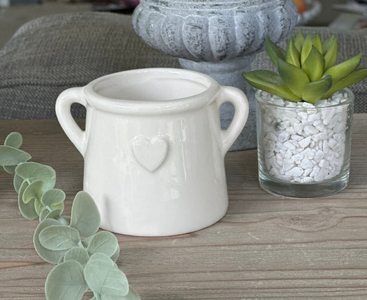 Embossed White Heart Eared Pot