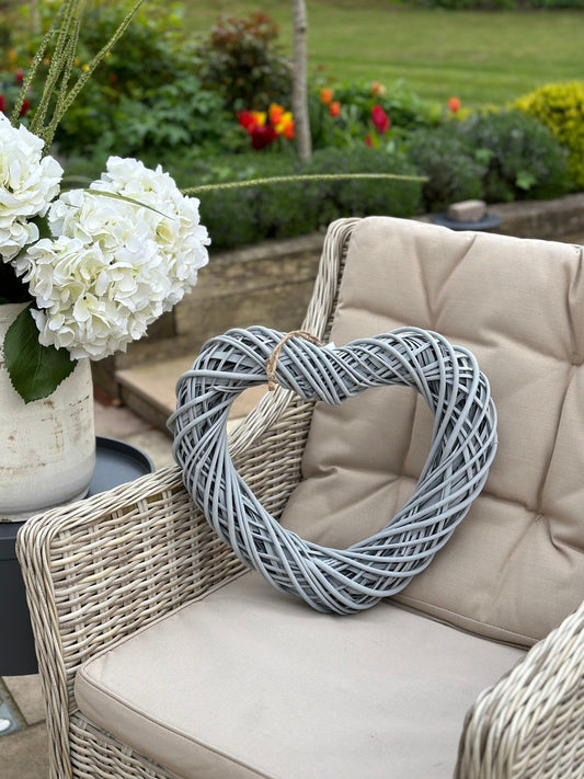 Medium Grey Wicker Hanging Heart - 40cm
