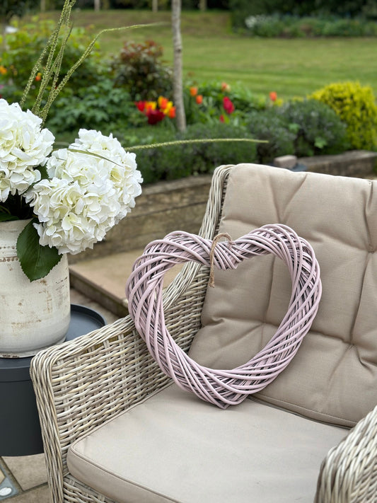Medium Rose Pink Wicker Hanging Heart - 40cm