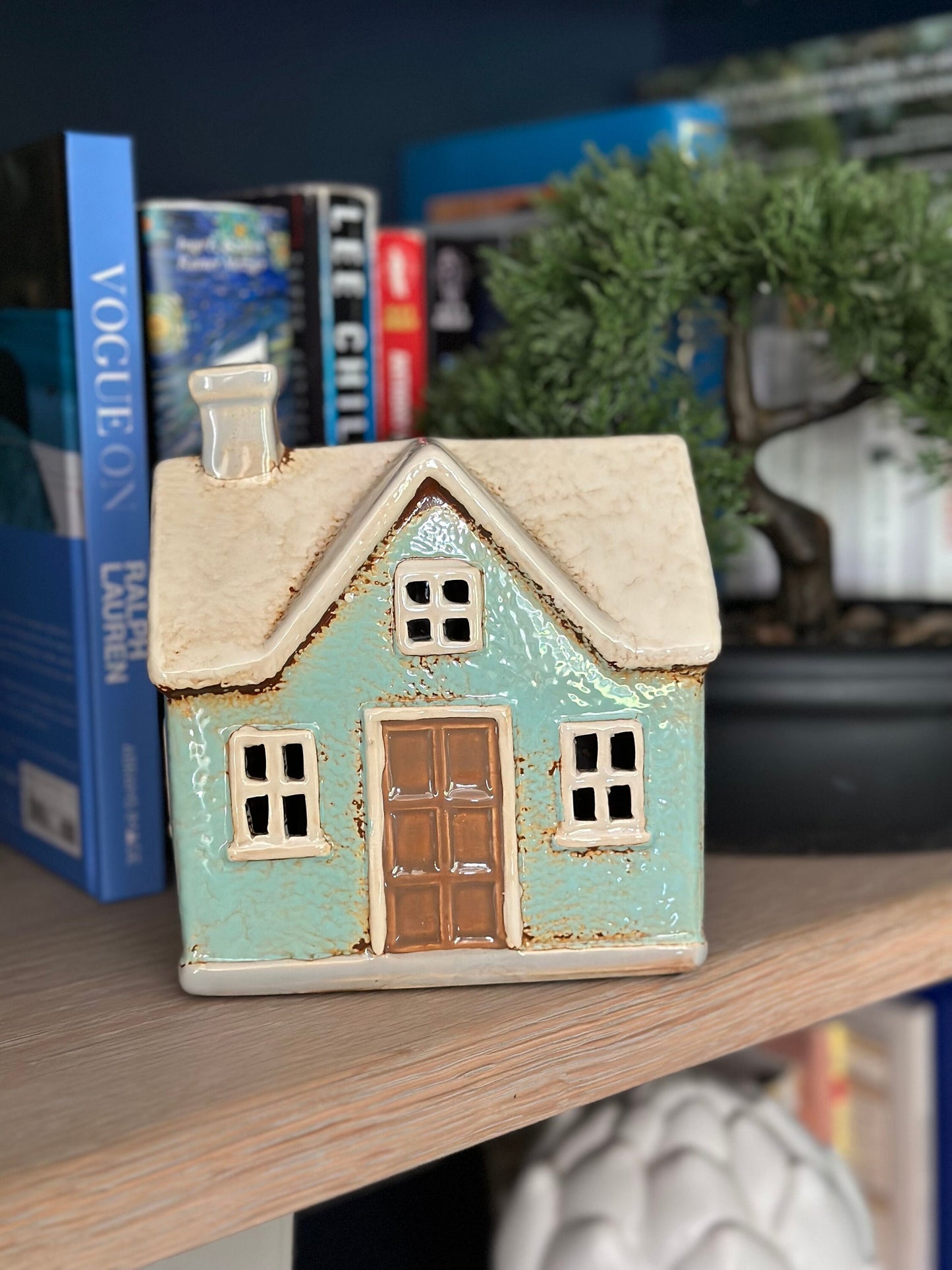 Glazed Ceramic Aqua Country Cottage Tea light