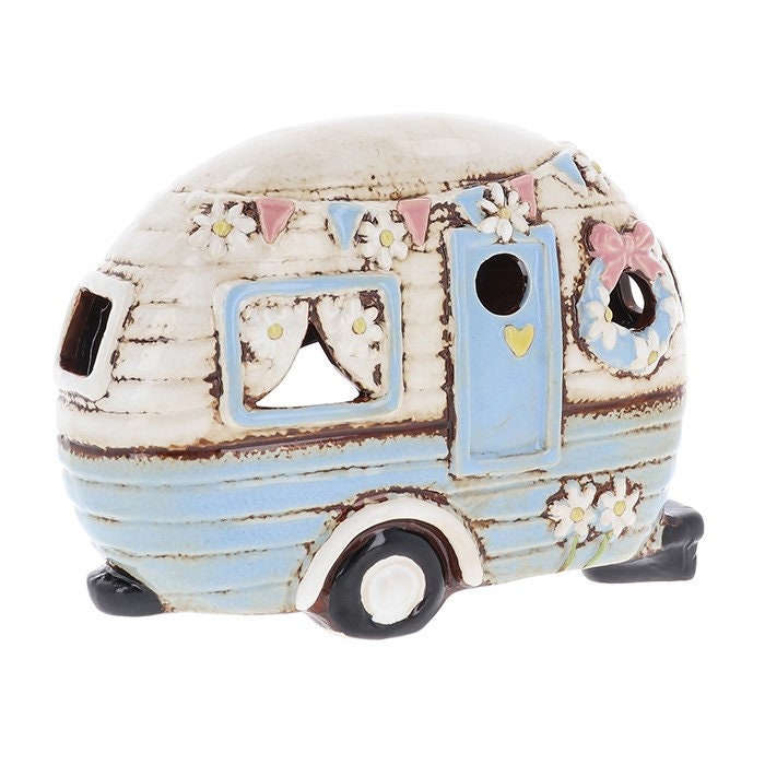 Blue Caravan Bunting Tealight Candle Holder