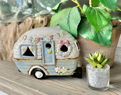 Blue Caravan Bunting Tealight Candle Holder