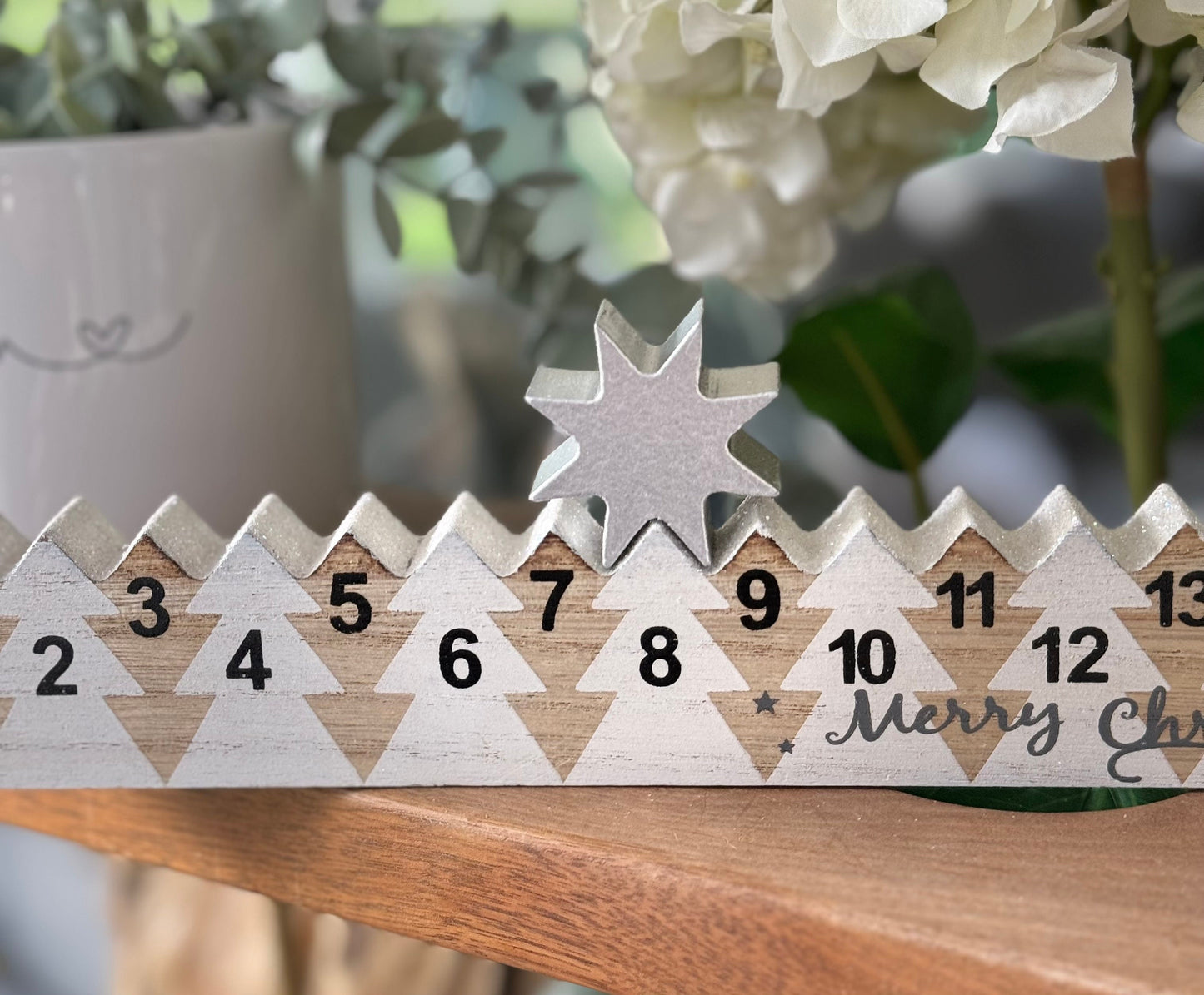 Wooden Advent Countdown Calendar with Silver Star