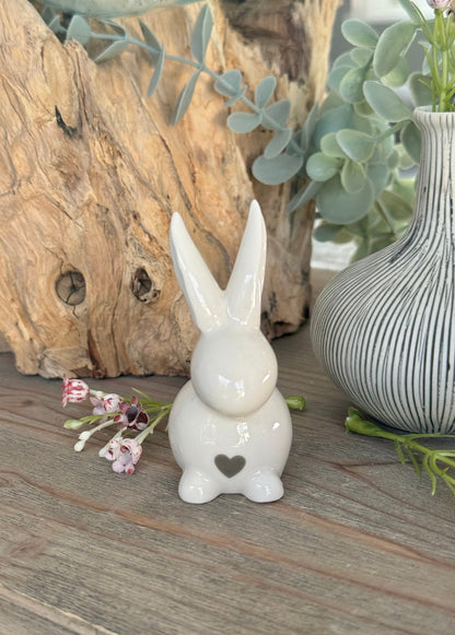 White Small Glossy Bunny with Heart Detail.